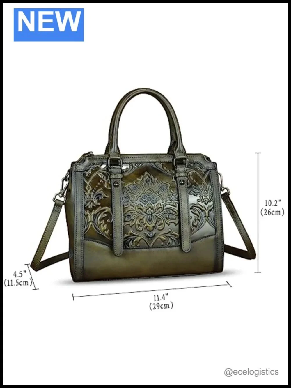 Genuine Leather Vintage Embossed Satchel Handbag Crossbody Shoulder Bag